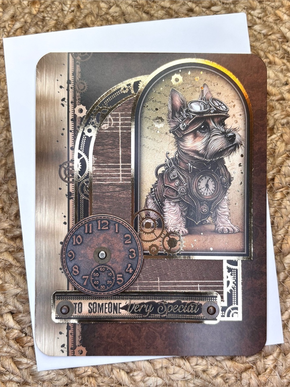 Handmade Steampunk Puppy Birthday Card